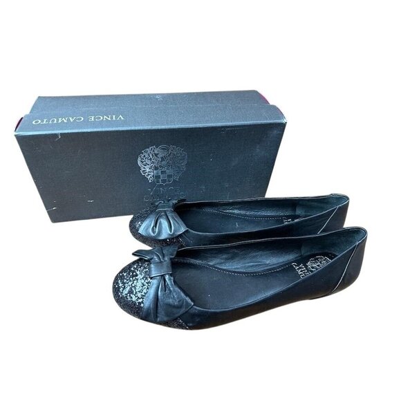 Vince Camuto Oneda Nubuck Patent Leather Embellished Capped Toe Ballet Flats 8 - Picture 1 of 6